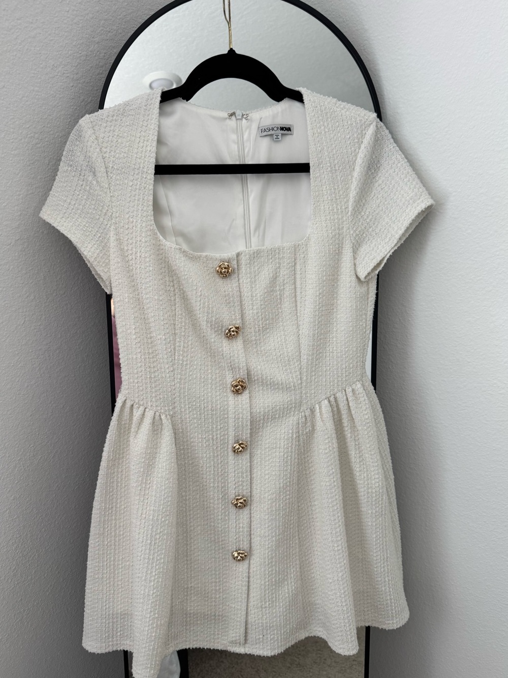 Fashion Nova White Textured Peplum Button-Front Dress